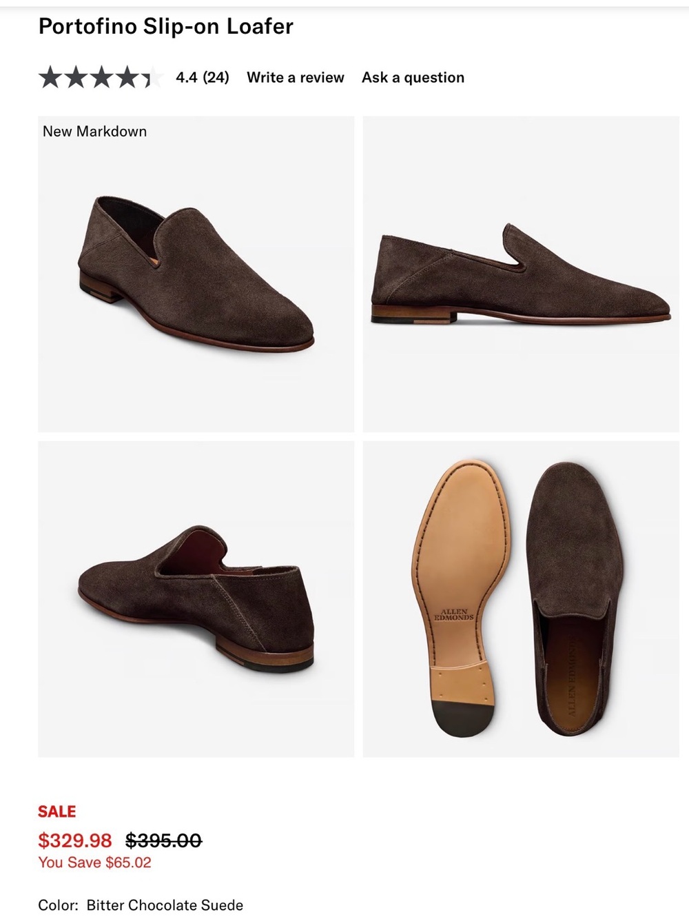 Allen Edmonds Brown Suede Slip-On Loafers